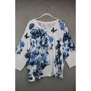 Alia 3/4 Sleeve Butterflies Studded Tee Shirt-Size 1X-Pretty & Soft